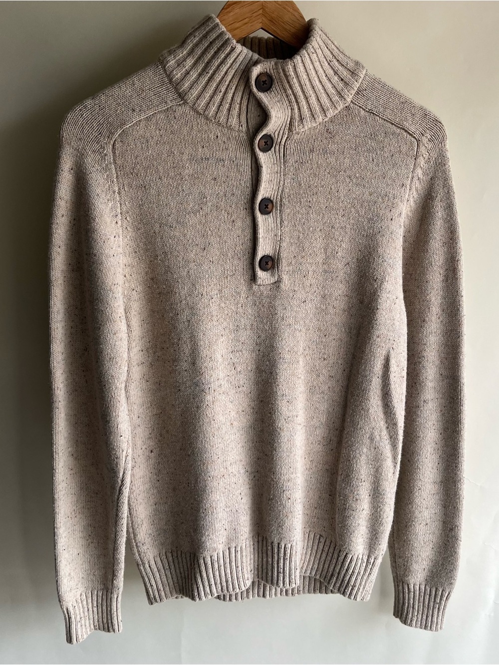 Goodfellow Fisherman Sweater Sz Sm Cream Oatmeal Cotton Blend EUC 3/4 Button
